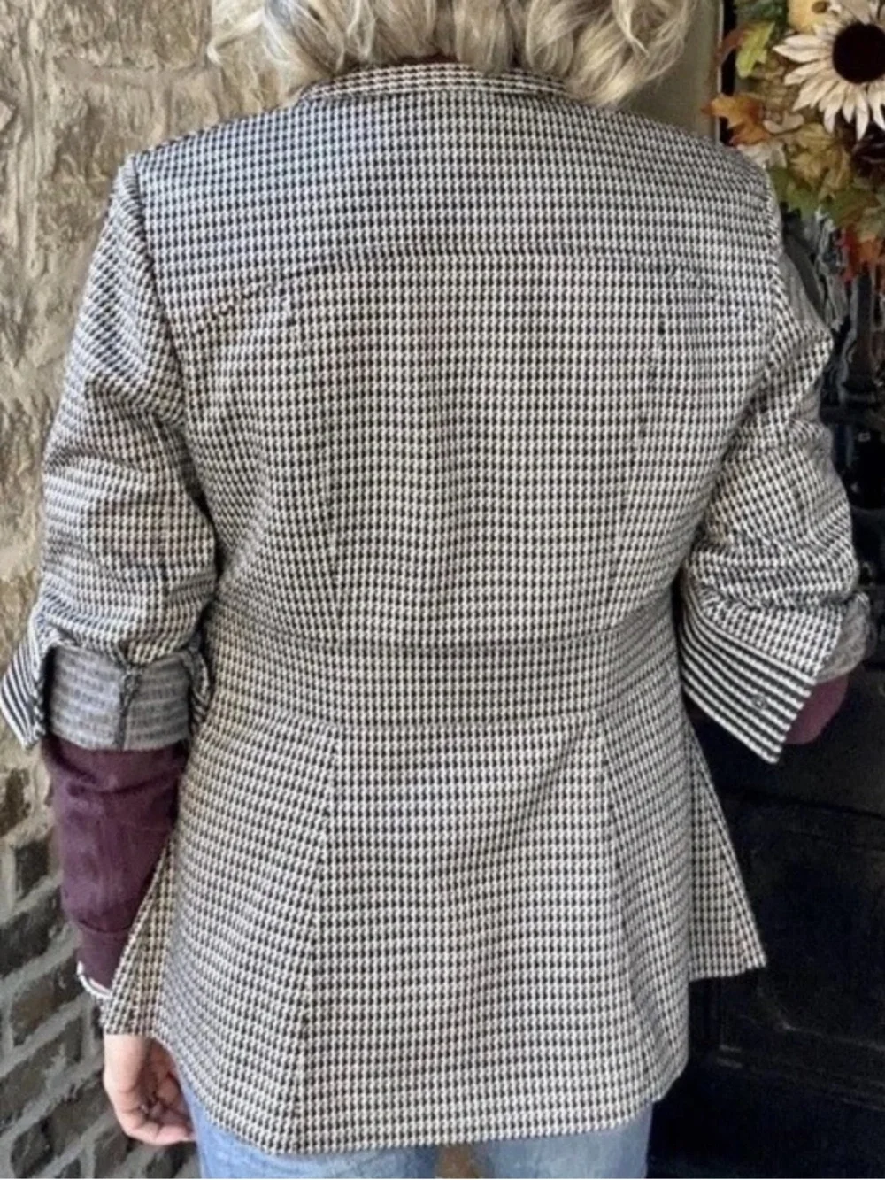 CAbi Baron Houndstooth Blazer Jacket Black and Brown Size Large